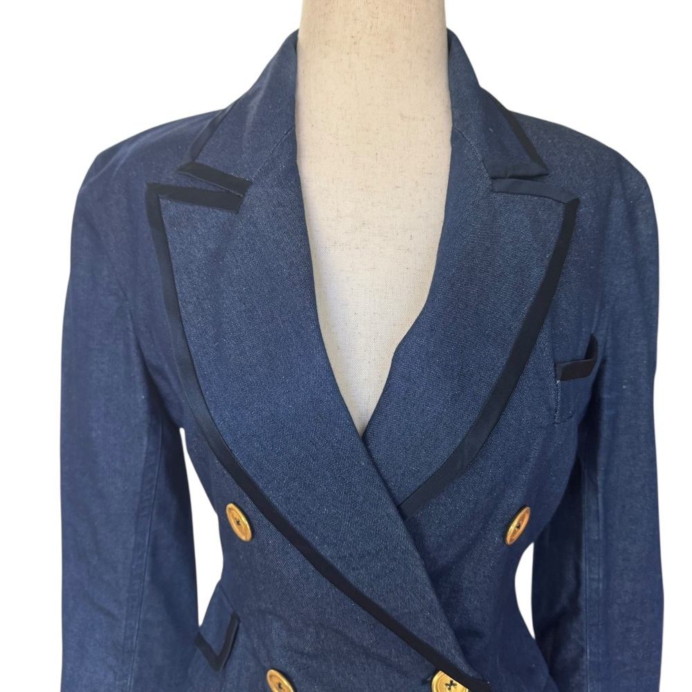 Vintage 80s Donna Karan Denim Blazer Fitted Jean Jacket sz 2 - Picture 2 of 12